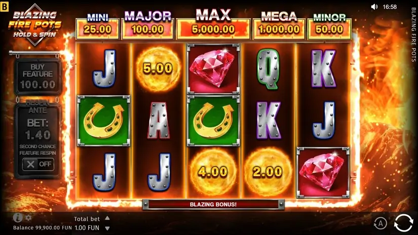 Blazing Fire Pots Hold & Spin slot screenshot 2