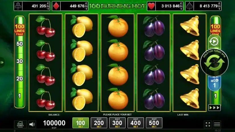 100 Burning Hot slot screenshot 
