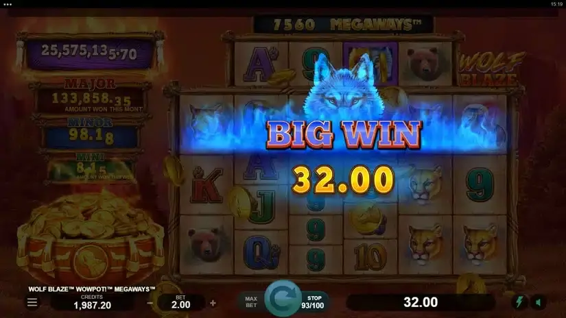 Wolf Blaze WOWPOT! Megaways slot screenshot 