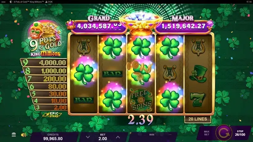 9 Pots of Gold King Millions slot screenshot 