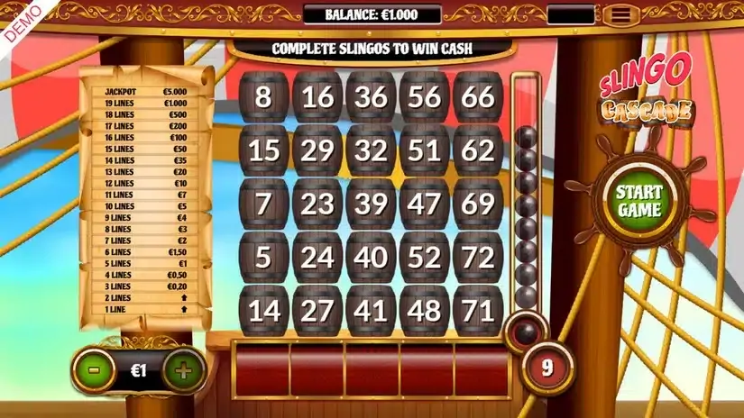 Slingo Cascade slot screenshot 1