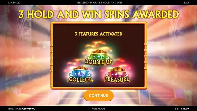 3 Blazing Scarabs Hold and Win slot screenshot 2