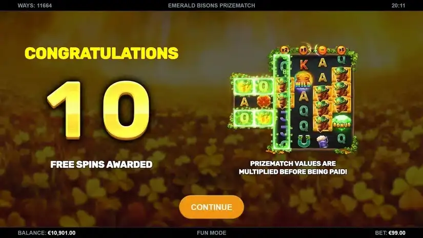 Emerald Bisons PrizeMatch slot screenshot 2