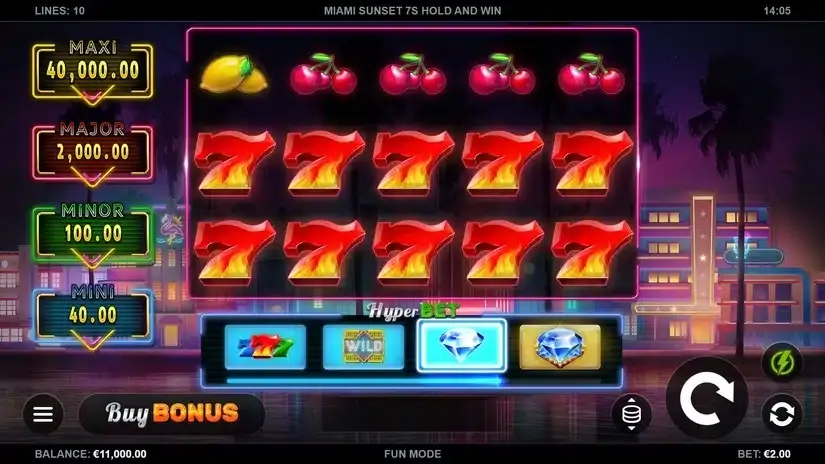 Miami Sunset 7s Hold and Win slot screenshot 
