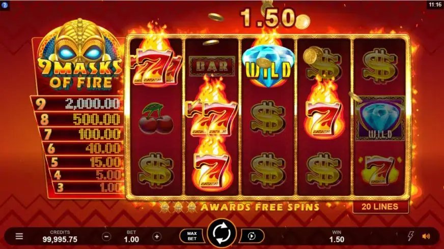 9 Masks of Fire slot screenshot 2