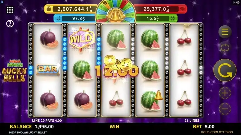 Mega Moolah Lucky Bells slot screenshot 2