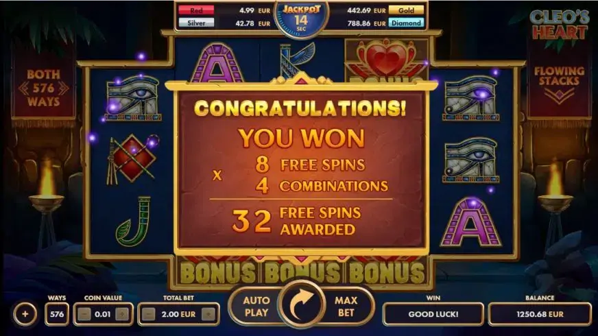 Cleo’s Heart slot screenshot 3