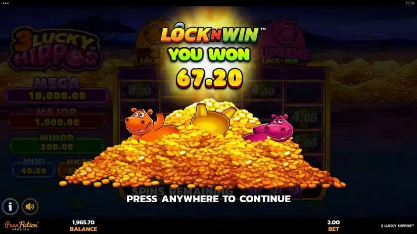 3 Lucky Hippos slot screenshot 