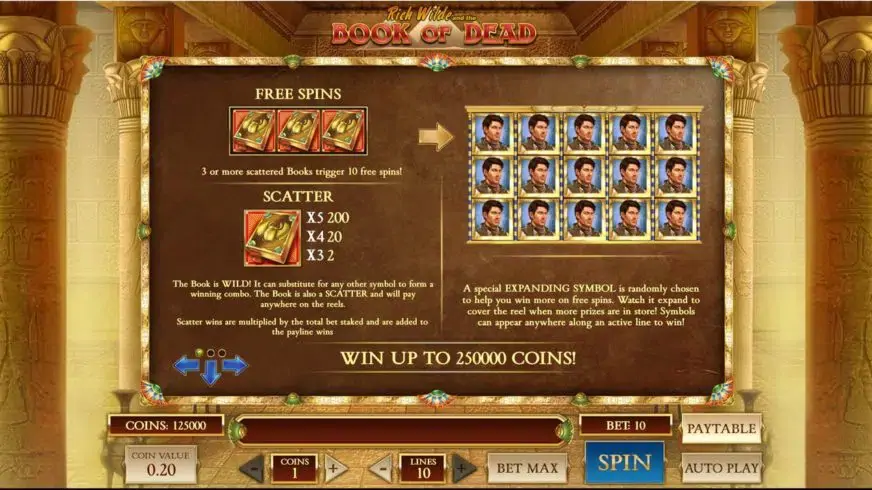 Rich Wilde and the Book of Dead slot screenshot 1