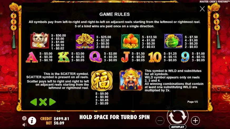 Master Chen’s Fortune slot screenshot 2