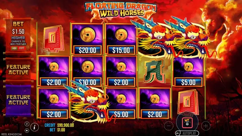Floating Dragon Wild Horses slot screenshot 2
