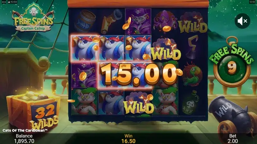Cats of the Caribbean slot screenshot 