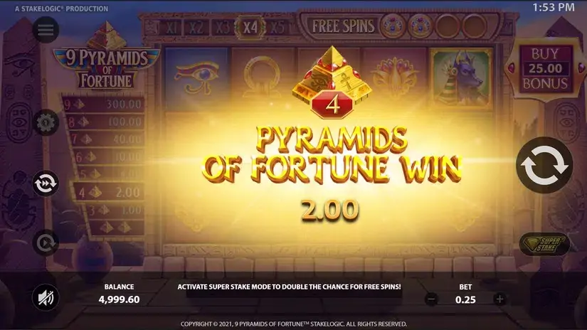 9 Pyramids of Fortune slot screenshot 3